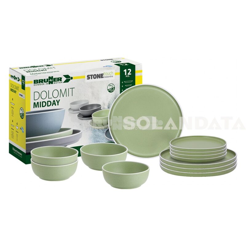 Geschirrset Midday Dolomit Green – 12 Stück Outdoor Geschirrsets Solandata