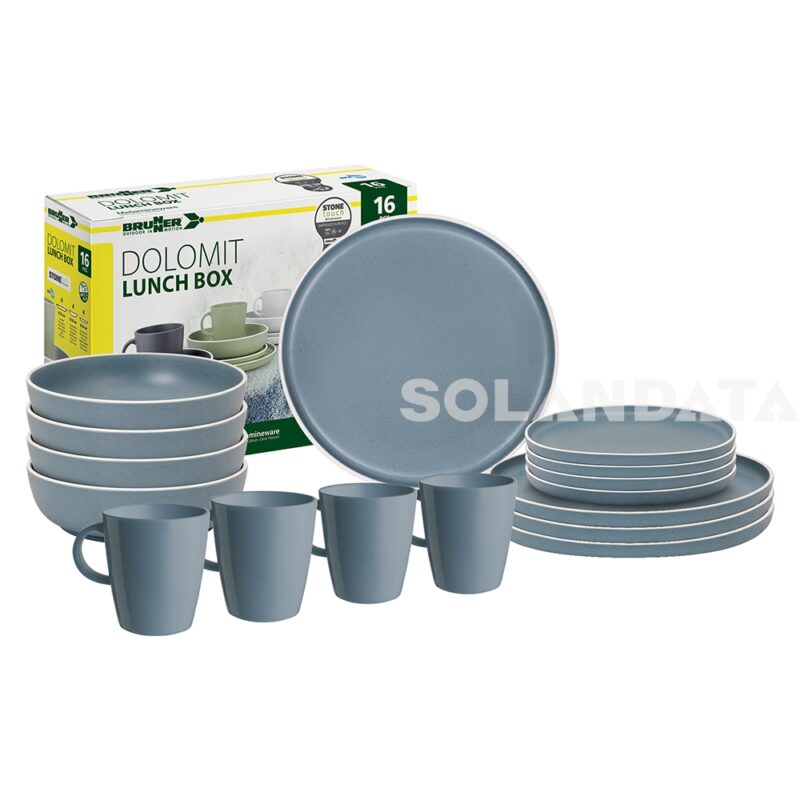 Geschirrset Lunch Box Dolomit Blue – 16 Stück Outdoor Geschirrsets Solandata