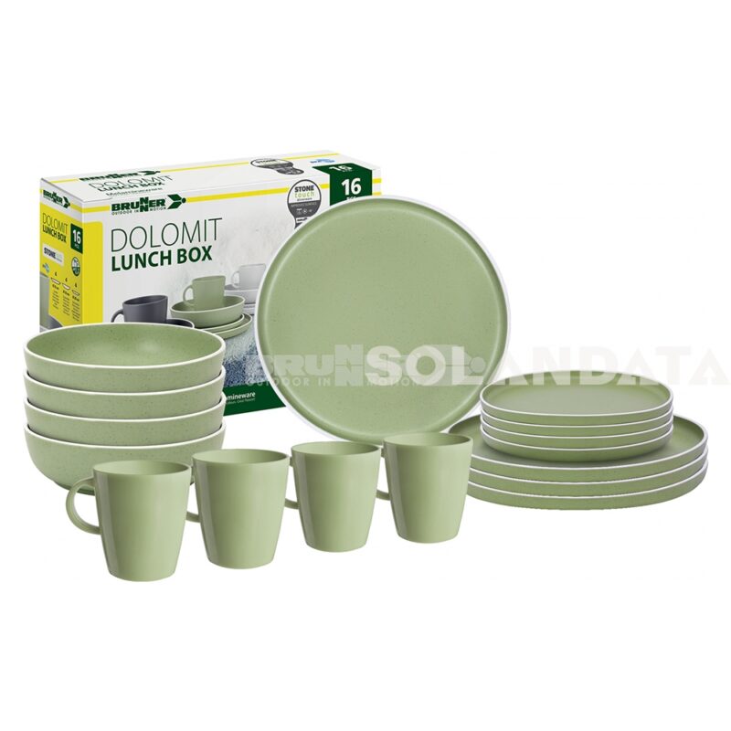 Geschirrset Lunch Box Dolomit Green – 16 Stück Outdoor Geschirrsets Solandata
