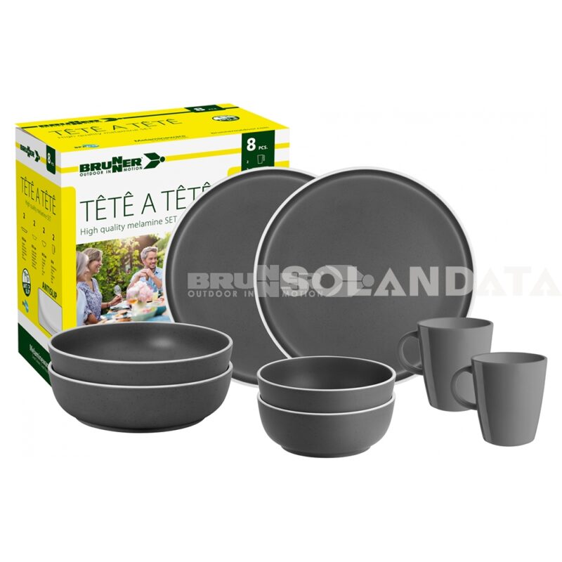 Set Tête-À-Tête Dolomit Grey – 8 Pezzi Stoviglie Outdoor Solandata