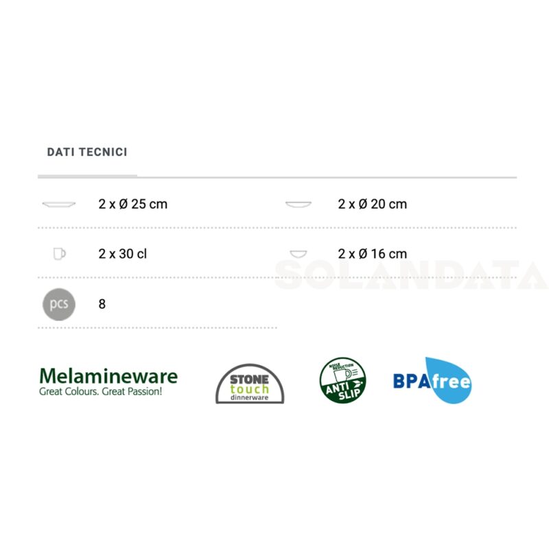 Set Tête-À-Tête Dolomit Green – 8 Pezzi Stoviglie Outdoor Solandata 4